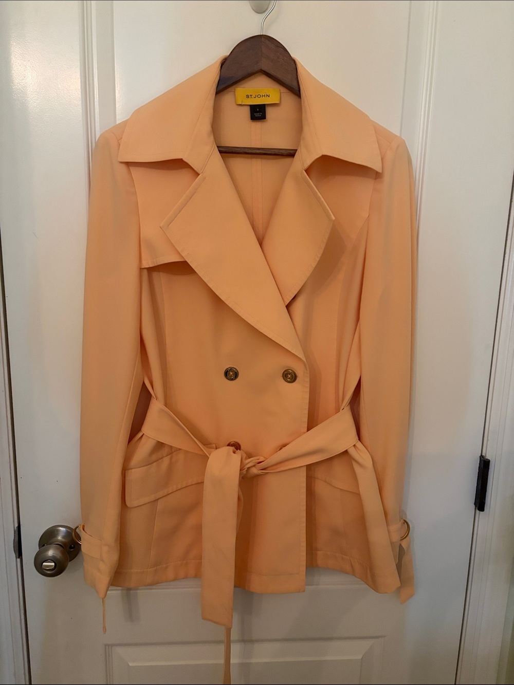 St. John Peach Double-Breasted Trench Coat with Belt